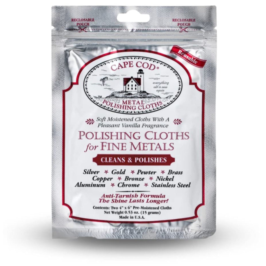 Cape Cod polishing cloths used for removing scratches and restoring shine on metal watch straps, bracelets, and other jewelry items.