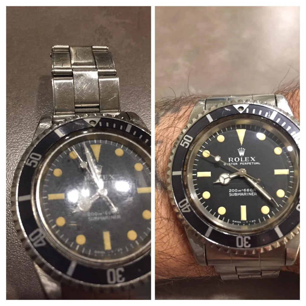 Polywatch glass polish used on Rolex Submariner watch crystal with before and after pictures.