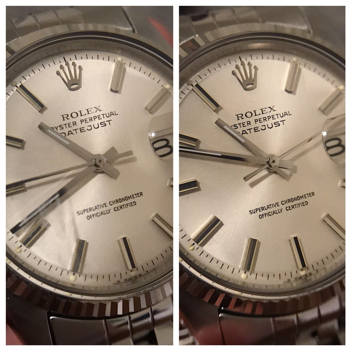Polywatch glass polish used on Rolex Datejust watch crystal with before and after pictures.