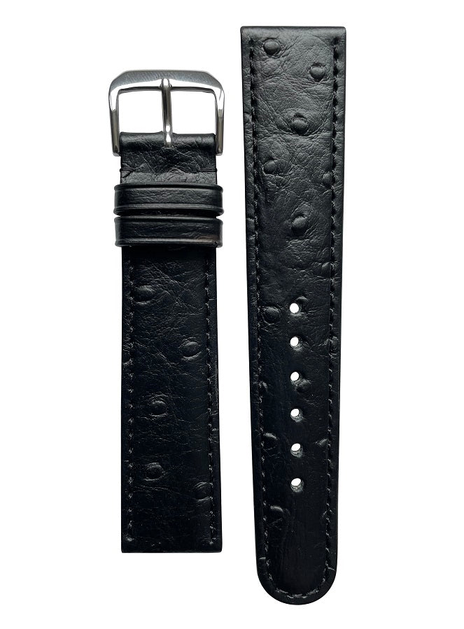 Horlogeband Happel Dundee Struisvogelprint Leer | Zwart