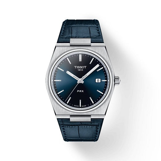 Tissot PRX Leer Blauw