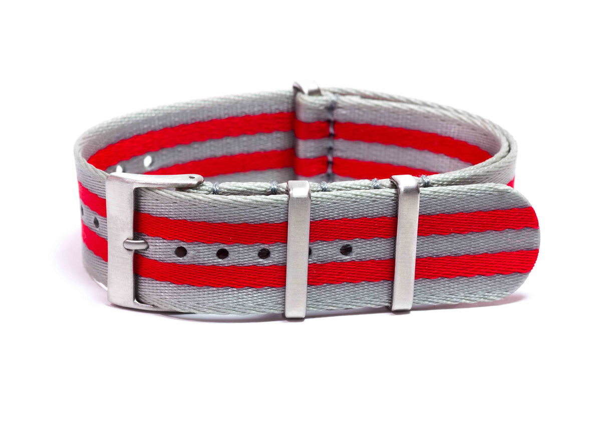Premium Slim NATO Strap - Rood / Grijs