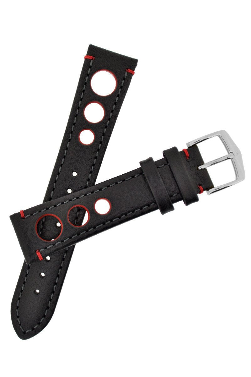 Watch Strap Hirsch Rally Leather - Black/Red