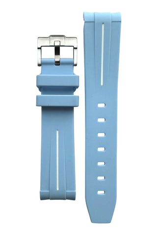 MoonSwatch Baby Blue with White stripe rubber strap