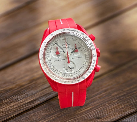 MoonSwatch Strap - Rubber - Red With White Stripe