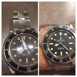 Polywatch glass polish used on Rolex Submariner watch crystal with before and after pictures. 