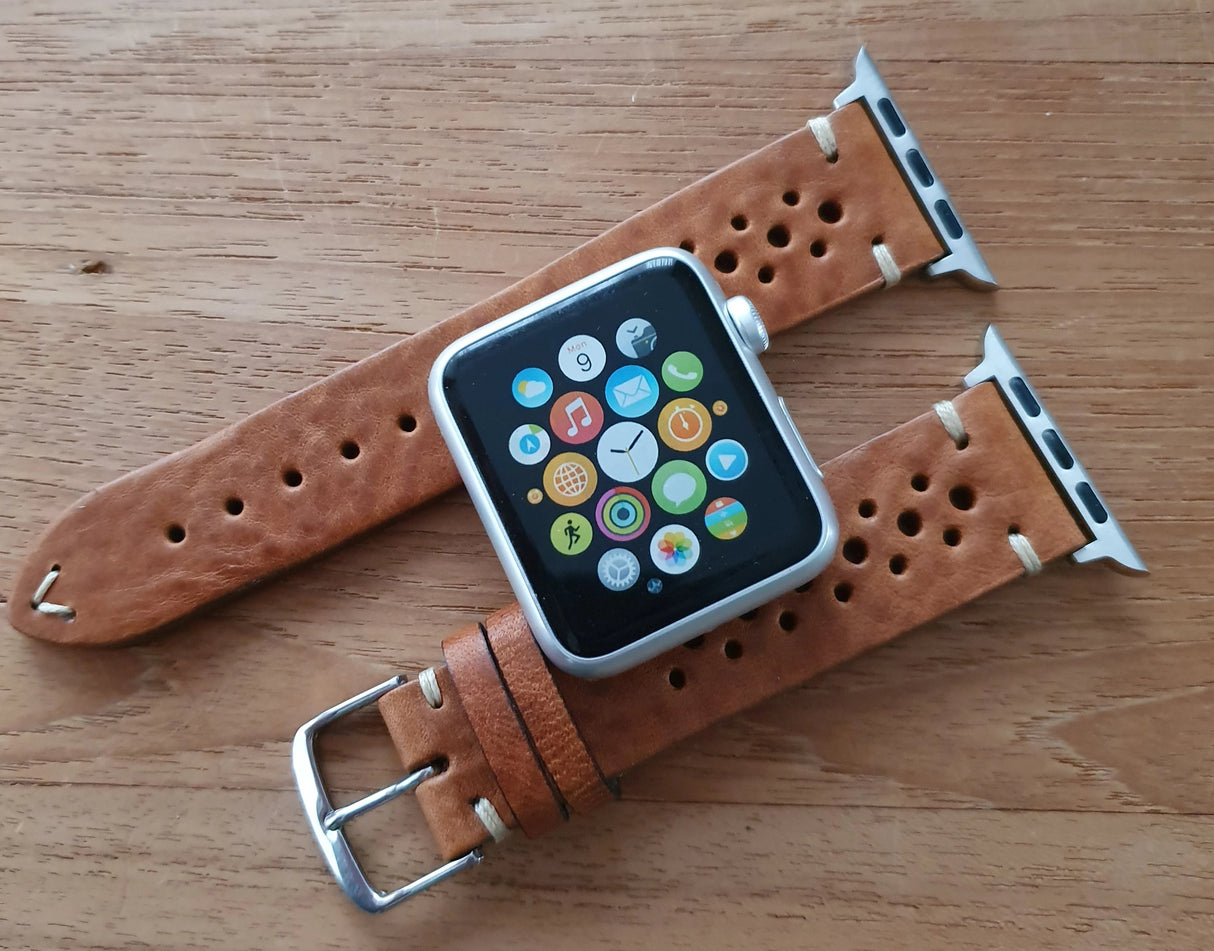 Apple Watch Strap - Racing Vintage Leather - Tobacco & Dark Brown & Black