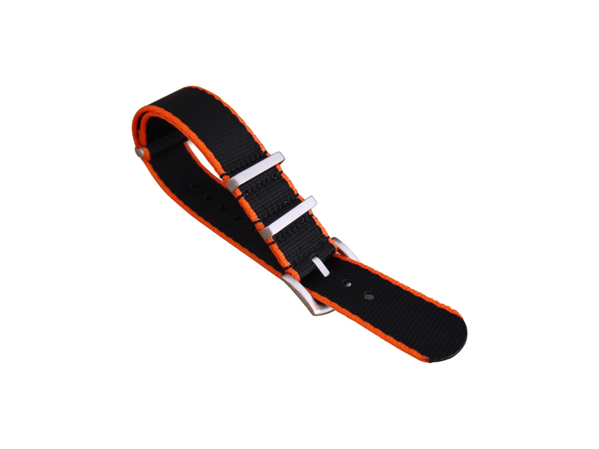 Premium NATO Strap - Black / Orange lines