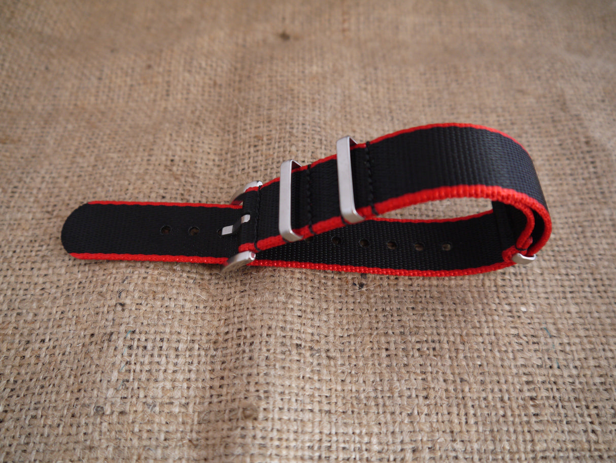 Premium NATO Strap - Black / Red lines