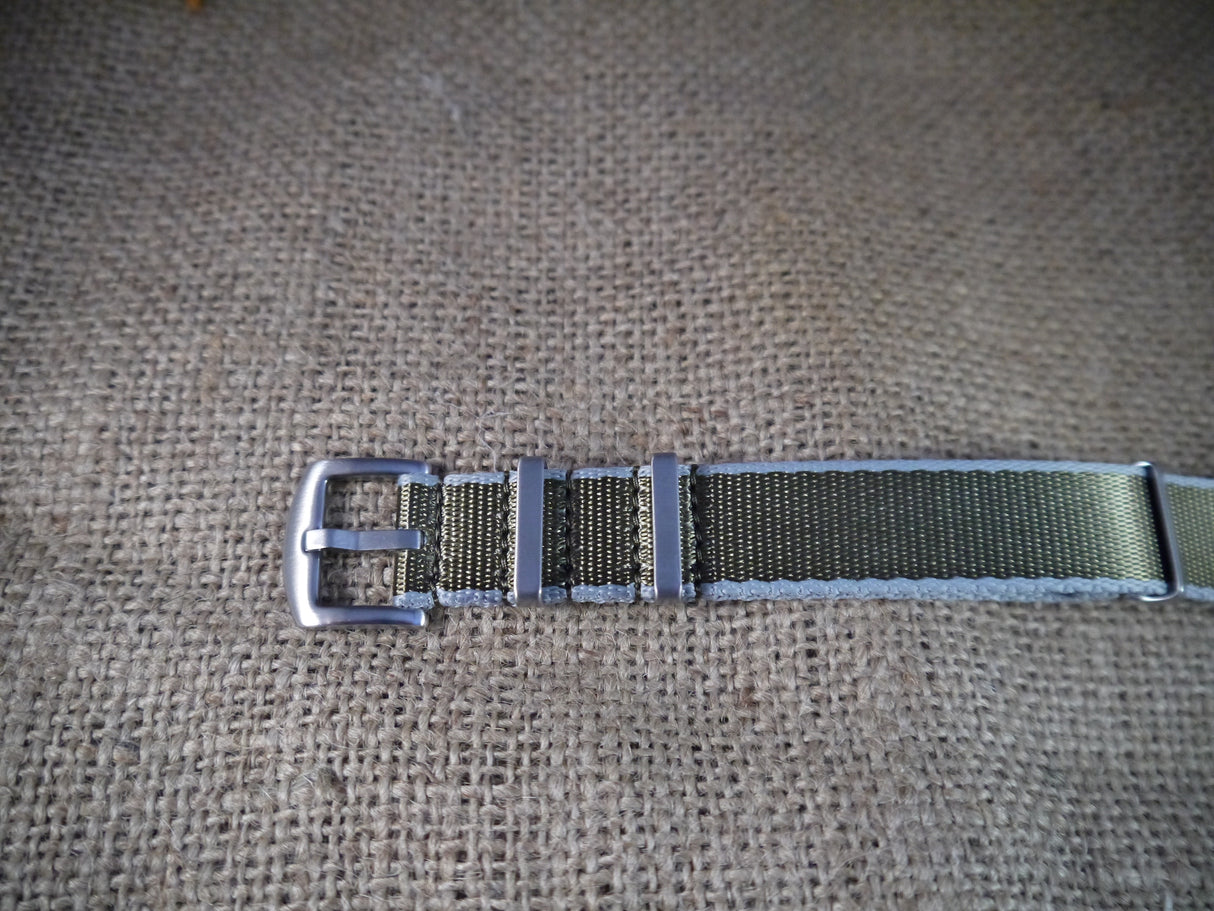 Premium NATO Strap - Khaki / Grey lines