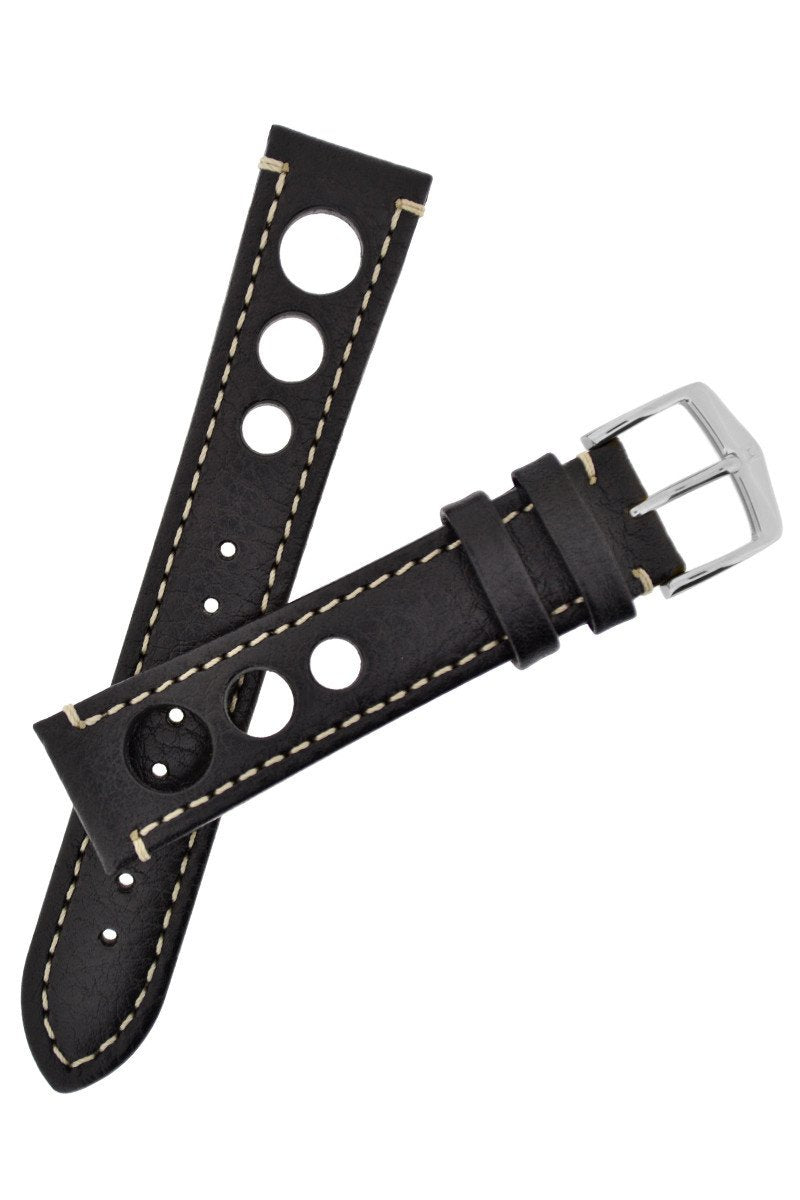 Watch Strap Hirsch Rally Leather - Black/White