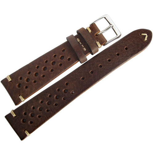 Apple Watch Bandje - Racing Vintage Leer - Tobacco, Donkerbruin & Zwart